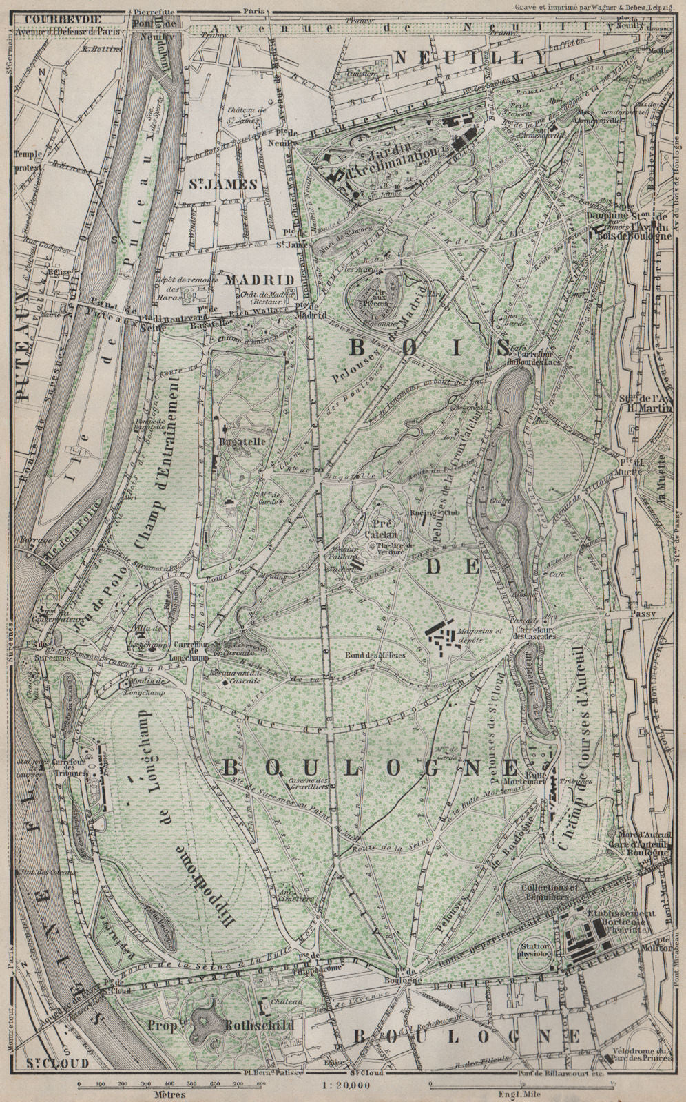 BOIS DE BOULOGNE plan. Paris Neuilly Longchamp Jardin d'Acclimatation 1910 map